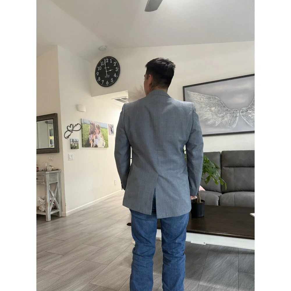 VINTAGE Blazer Mens 42R Gray 3 Piece Suit Jacket Sport Coat Pinstripe